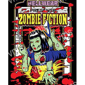 Colorful comic-style zombie graphic with bold text 'Zombie Fiction'.