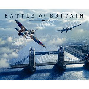Spitfire and Lancaster bomber fly over London during Battle of Britain.