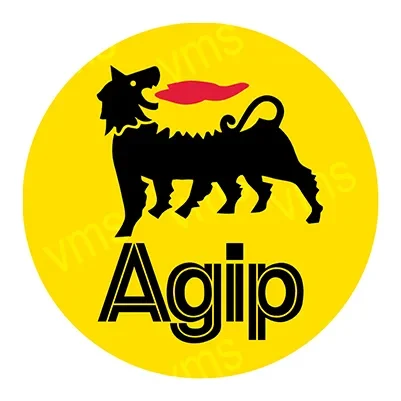 Agip logo featuring a six-legged black dog breathing fire on a yellow circle.