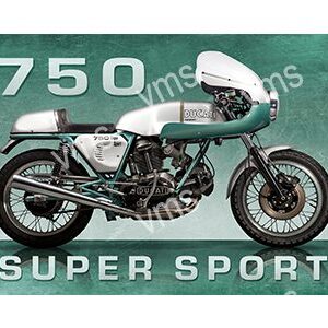 Classic 750cc Super Sport motorcycle with vintage design and teal accents.