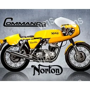 Vintage yellow Norton Commando motorcycle with classic design.