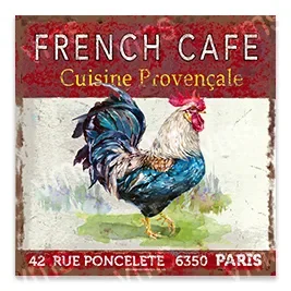Vintage French cafe sign with rooster illustration.