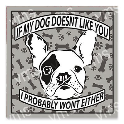 A black and white dog illustration with a humorous message about liking people.