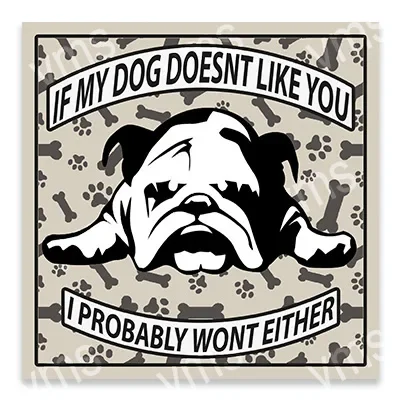 A humorous sign with a dog's face and a sarcastic message about liking people.