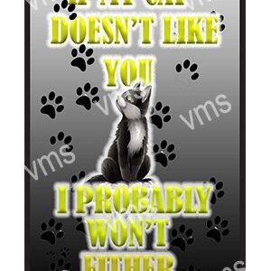 A cat showing disinterest with a bold message about not liking or trusting.