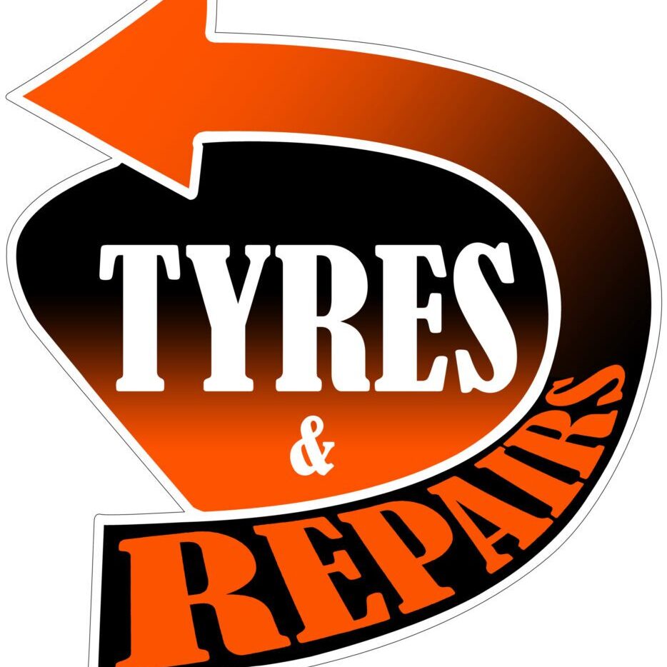 Logo with arrow for tyres and repairs.