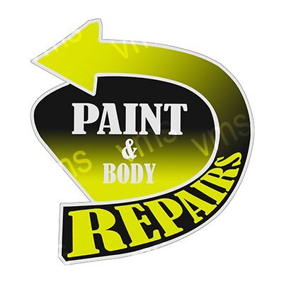 Logo with a green arrow and text 'Paint & Body Repairs'.