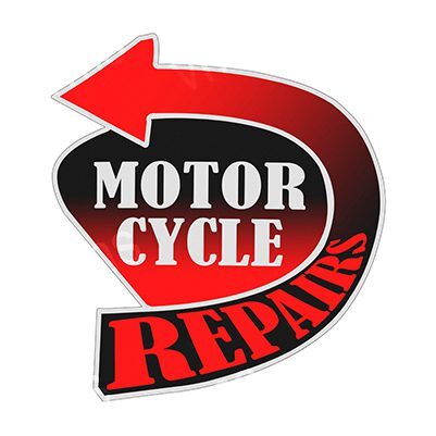 Logo featuring a red arrow and the words 'Motor Cycle Repairs'.