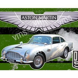 Classic silver Aston Martin DB5 parked with smoke around it.