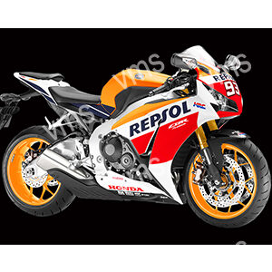 A sporty Repsol-branded racing motorcycle with vibrant colors.