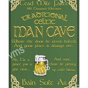 Traditional Celtic man cave sign with beer mug illustration.
