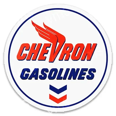 Vintage Chevron Gasolines logo with red wing and chevrons.