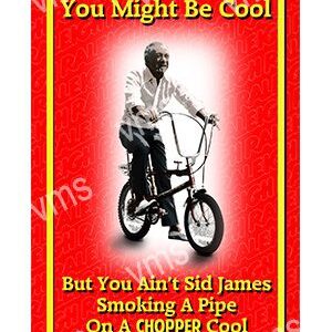 A vintage-style poster with a man on a bike and a bold message about being cool.