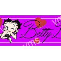 Betty Boop cartoon character with purple background and stylized text.