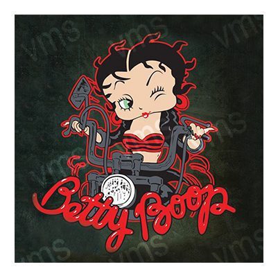 Betty Boop cartoon character with a clock and red accents.