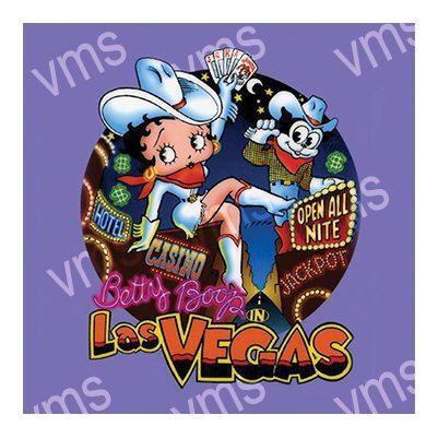 Betty Boop and Pudgy the dog in a vibrant Las Vegas neon sign illustration.
