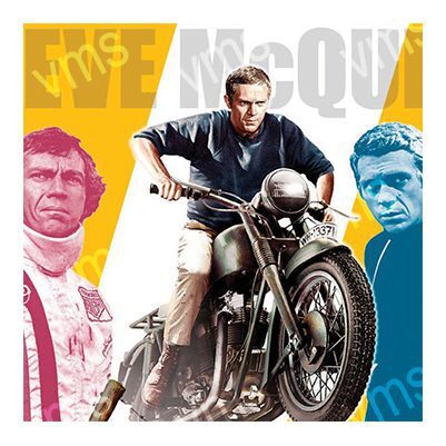 James Bond riding a motorcycle, flanked by two intense characters.