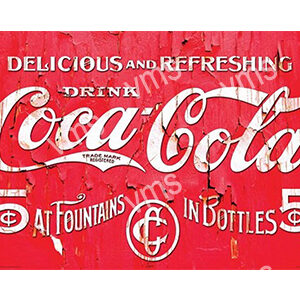Vintage Coca-Cola advertisement with bold red and white design.