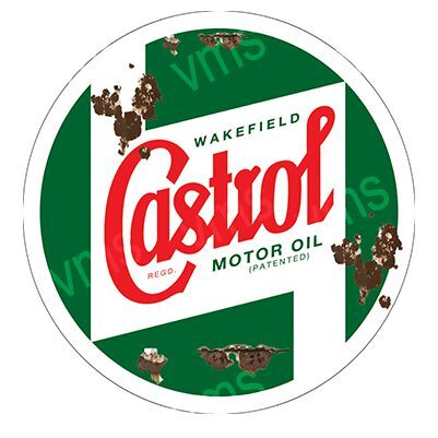 Vintage Castrol Motor Oil sign from Wakefield with green and white colors.