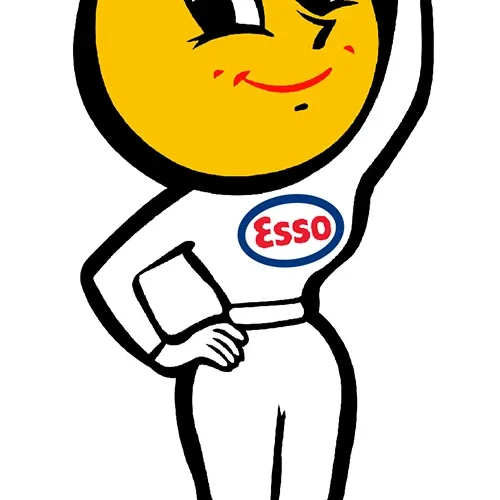 Cartoon character with Esso logo on white outfit.