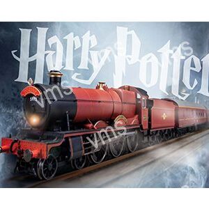 The Hogwarts Express train from Harry Potter with misty surroundings.