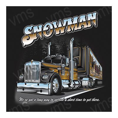 Classic semi-truck with 'Snowman' text and a cold theme.