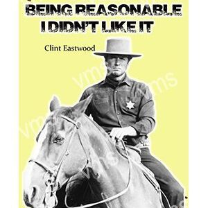 Clint Eastwood as a cowboy on horseback with a serious expression.