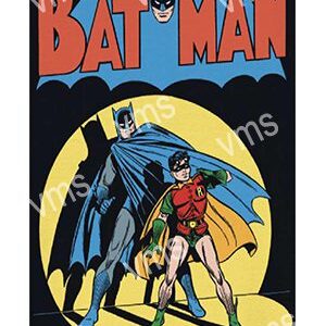 Batman and Robin stand heroically against a dark backdrop with the Batman logo above.