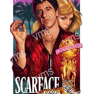 Scarface movie poster featuring main characters and a tiger.