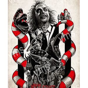 Artistic black and white portrait with red snake accents and surreal elements.