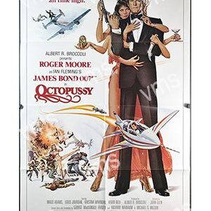 Classic 1973 James Bond movie poster featuring Roger Moore and iconic action scenes.