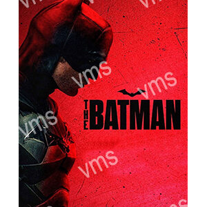 Dark Batman profile against a red background.