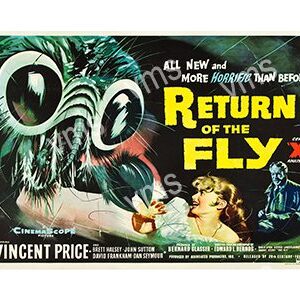 Vintage movie poster for 'Return of the Fly' featuring a giant fly and terrified characters.