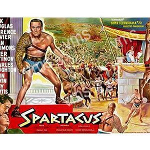 Epic battle scene from the movie Spartacus with gladiators and soldiers.