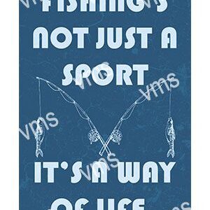 Inspirational fishing quote on a blue background with fishing rods.