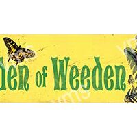 A yellow banner with green text reading 'Queen of Weeders' and butterfly illustrations.