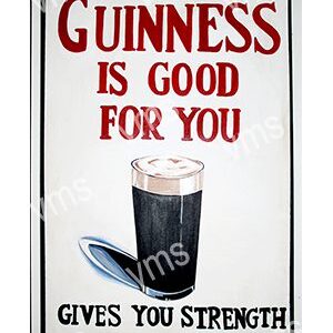 Vintage Guinness poster promoting health benefits with a pint illustration.
