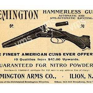Vintage Remington hammerless gun advertisement showcasing a side-by-side shotgun.