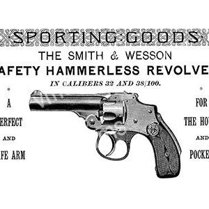 Vintage Smith & Wesson safety hammerless revolver advertisement.