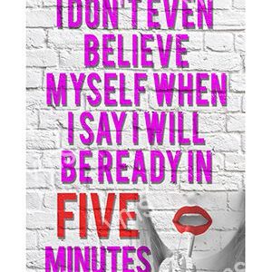 A motivational wall decal with bold pink text and a coffee cup illustration.