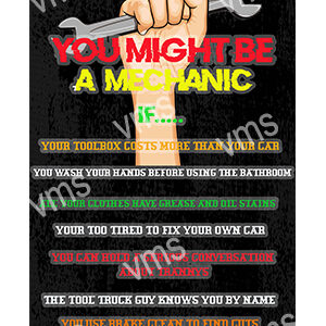 A colorful motivational mechanic poster with wrench graphics.