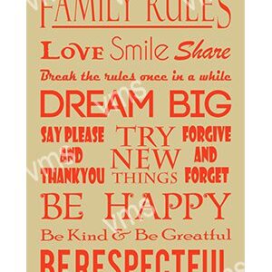 Inspirational family rules poster with positive affirmations in warm colors.