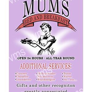 Vintage-style poster advertising 24/7 mom services and gifts.