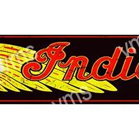 Vintage Indian motorcycle logo with winged design and bold red text.