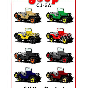 Various colorful cartoon jeep models with different styles and designs.