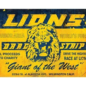 Logo for Lions Drag Strip, a drag racing venue with a roaring lion illustration.