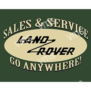 Vintage Land Rover sales and service logo with slogan.