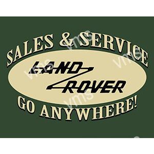 Vintage Land Rover sales and service logo with slogan.