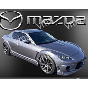 Silver Mazda sports car with sleek design and shiny rims.