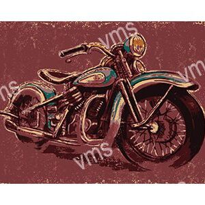 Vintage motorcycle artwork with a rustic red background.